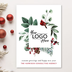 Business Logo Christmas Red Cardinal Holiday Card