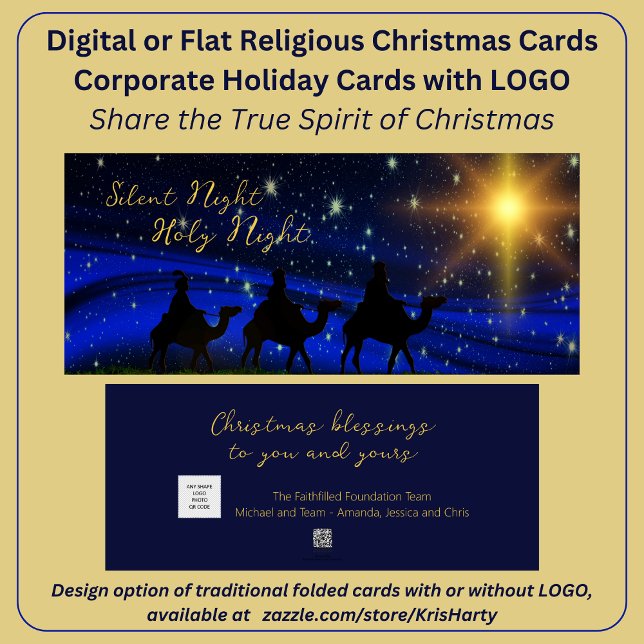Business Logo Christmas Religious Long Horizontal Holiday Card (Share the true Spirit of Christmas with you clients, partners, and team. Add your logo or QR Code.)