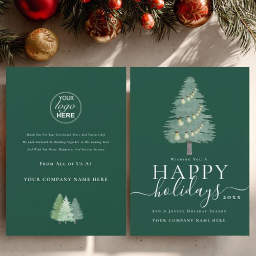 Business Logo Christmas Tree and Lights Holiday Card
