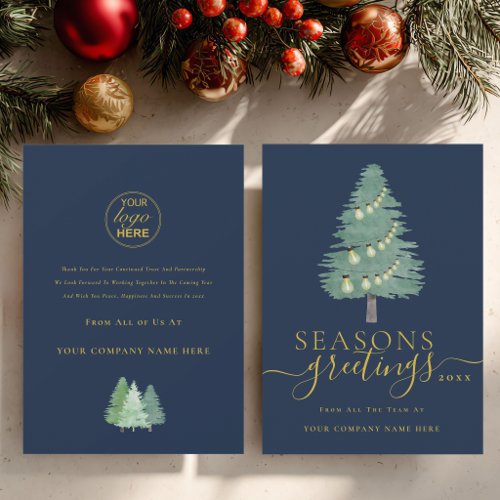 Business Logo Christmas Tree Elegant Gold Script Holiday Card