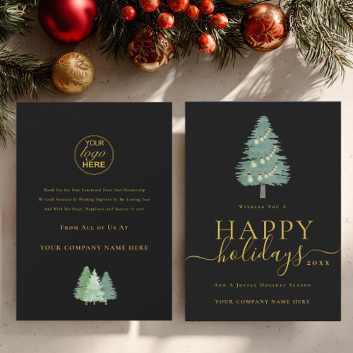 Business Logo Christmas Tree Elegant Gold Script Holiday Card