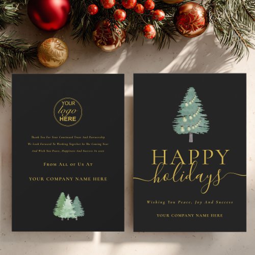 Business Logo Christmas Tree Elegant Gold Script Holiday Card