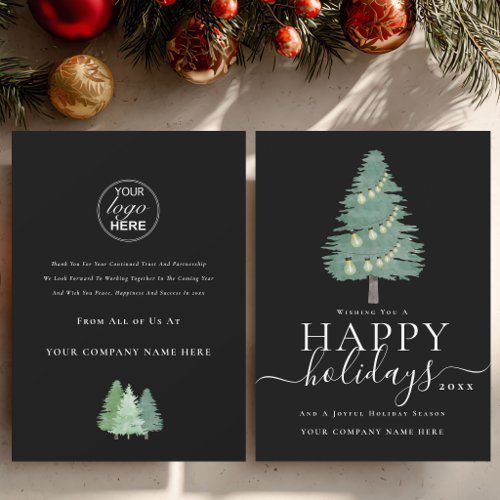 Business Logo Christmas Tree Festive Lights Holiday Card