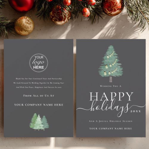 Business Logo Christmas Tree Festive Lights Holiday Card