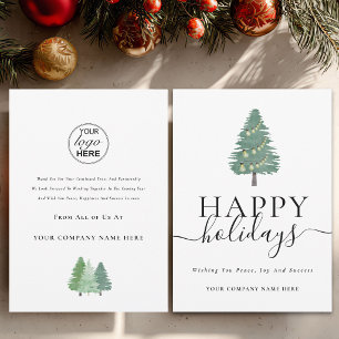 Business Logo Christmas Tree Festive Lights Modern Holiday Card