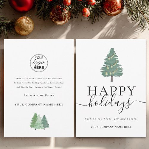 Business Logo Christmas Tree Festive Lights Modern Holiday Card