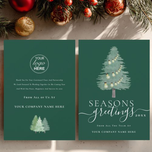 Business Logo Christmas Tree Seasons Greetings Holiday Card
