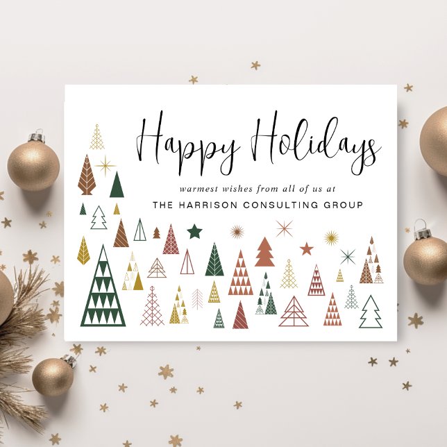 Business Logo Christmas Trees QR Code Corporate Holiday Card (Spread the joy of the season and strengthen business relationships with our stylish holiday card)