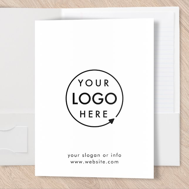 Business Logo | Clean Simple Minimalist White Pocket Folder (Minimal white company branded pocket folders for small business presentation & promotion.)