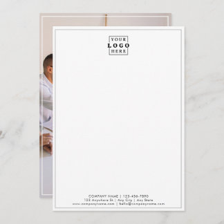 Business Logo Company Branded Photo Gray Border Note Card