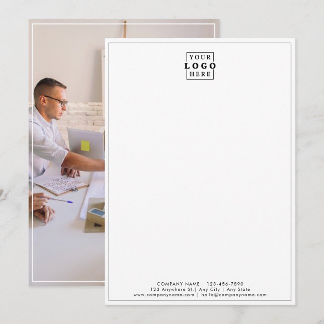 Business Logo Company Branded Photo Gray Border Note Card (Front/Back)