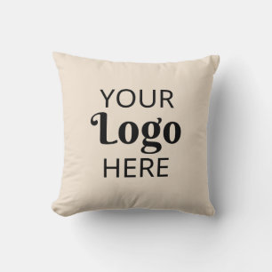 Business Logo Company Branding Beige White Striped Throw Pillow