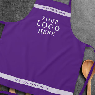 Business Logo Company Employee Name Branded Purple Apron