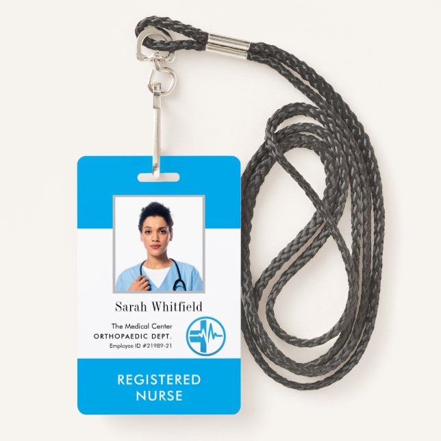 Business Logo Company Employee Photo ID Custom Badge (Front with Lanyard)
