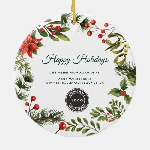 Business Logo Company Employees Clients Christmas Ceramic Ornament