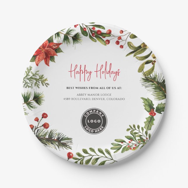 Business Logo Company Employees Holidays Event Paper Plates (Front)