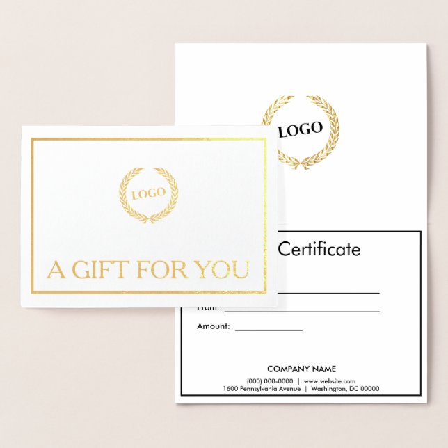 Business Logo Company Folded Gift Certificate Gold Foil Card (Display)
