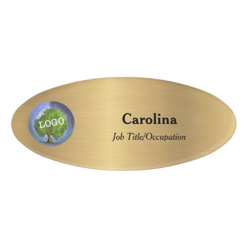 Business Logo Company Magnetic Oval Gold Name Tag