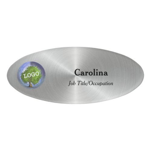 Business Logo Company Magnetic Oval Silver Name Tag