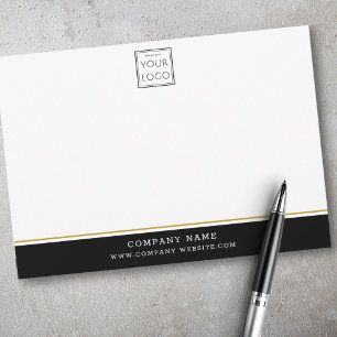 Business Logo Company Name Black And Gold Border Note Card
