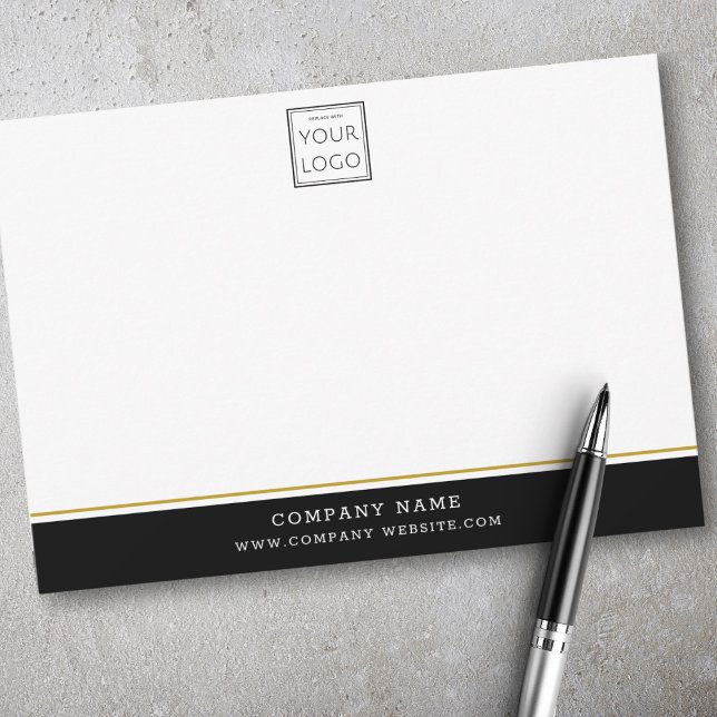Business Logo Company Name Black And Gold Border Note Card (Creator Uploaded)