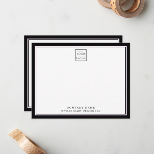 Business Logo Company Name Black Two Border Note Card