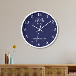 Business Logo Company Name Corporate Branded Navy  Clock<br><div class="desc">Wall Clocks with company logo make unique corporate promotional gifts. Personalize with your business name and logo. The logo clocks also make great gifts of appreciation for employees.</div>