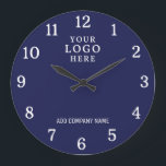 Business Logo Company Name Corporate Branded Navy Large Clock<br><div class="desc">Wall Clocks with company logo make unique corporate promotional gifts. Personalize with your business name and logo. The logo clocks also make great gifts of appreciation for employees.</div>