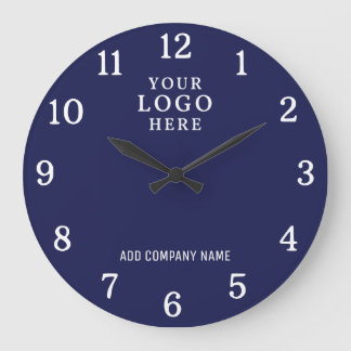 Business Logo Company Name Corporate Branded Navy Large Clock
