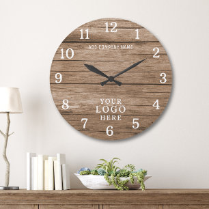 Business Logo Company Name Corporate Branded Wood Large Clock