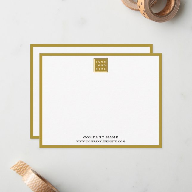 Business Logo Company Name Gold Border Note Card (Front/Back In Situ)