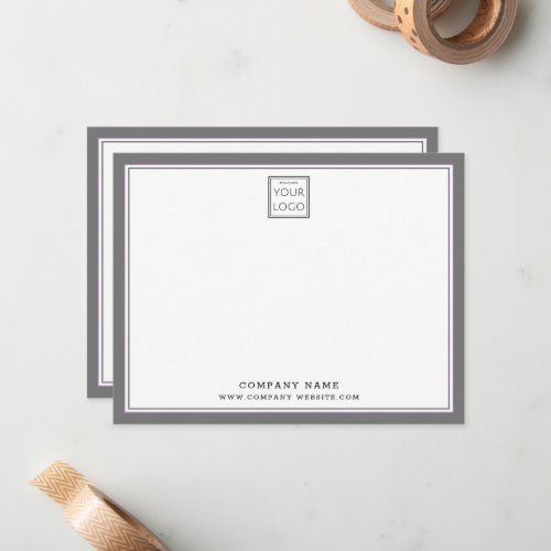 Business Logo Company Name Gray Two Border Note Card