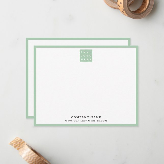Business Logo Company Name Green Border Note Card (Front/Back In Situ)
