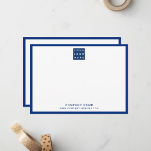 Business Logo Company Name Navy Blue Border 5x7 Note Card