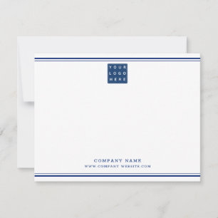 Business Logo Company Name Navy Blue Two Borders   Note Card