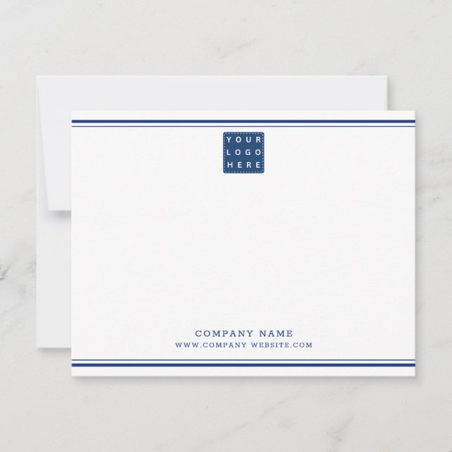 Business Logo Company Name Navy Blue Two Borders   Note Card (Front)
