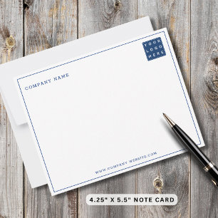 Business Logo Company Name Navy Border Minimalist Note Card