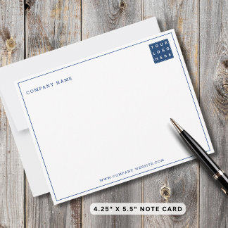 Business Logo Company Name Navy Border Minimalist  Note Card