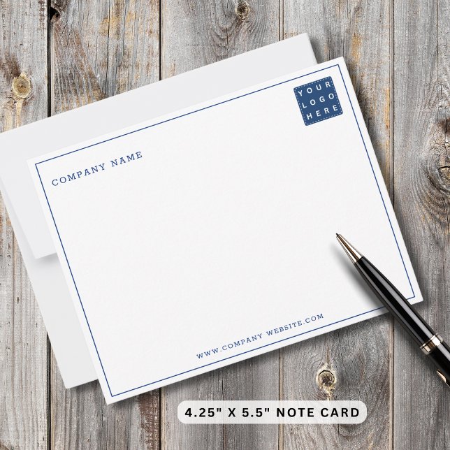 Business Logo Company Name Navy Border Minimalist  Note Card (Creator Uploaded)