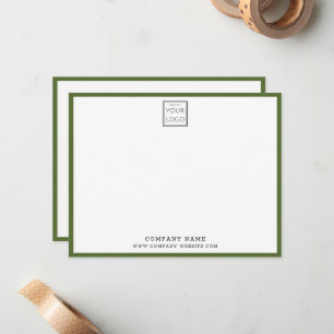 Business Logo Company Name Olive Green Border Note Card