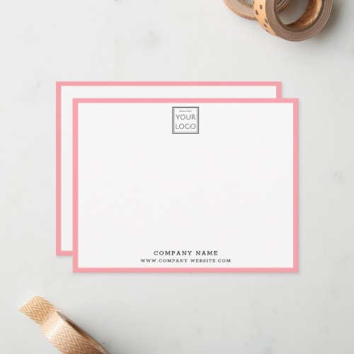 Business Logo Company Name Pink Border Note Card