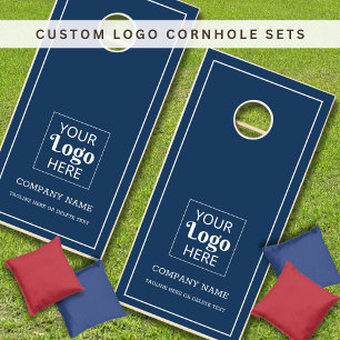 Business Logo Company Name Promotional Navy Blue Cornhole Set