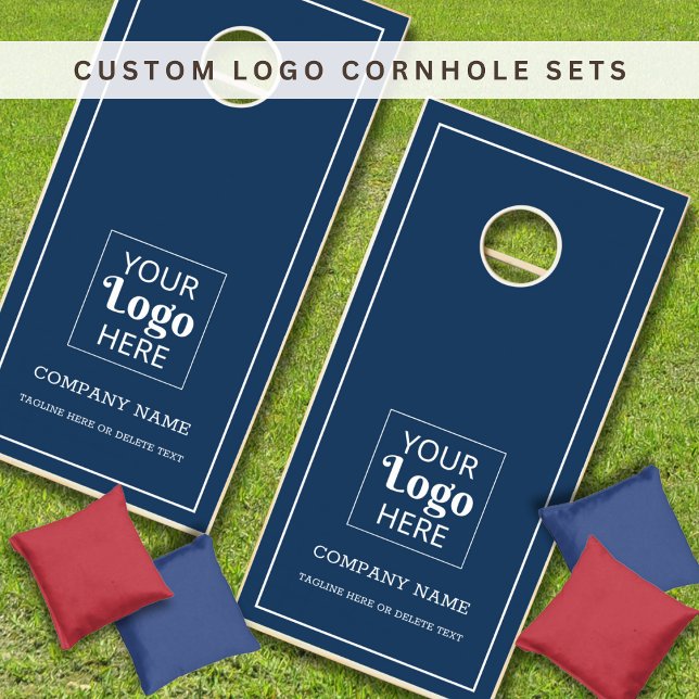 Business Logo Company Name Promotional Navy Blue  Cornhole Set (create your own logo cornhole sets)