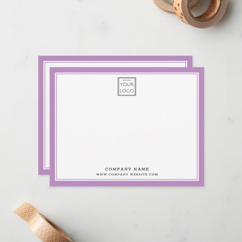 Business Logo Company Name Purple Two Border Note Card