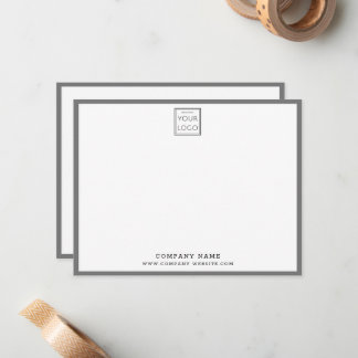 Business Logo Company Name Silver Gray Border Note Card