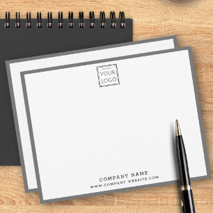 Business Logo Company Name Silver Gray Border Note Card