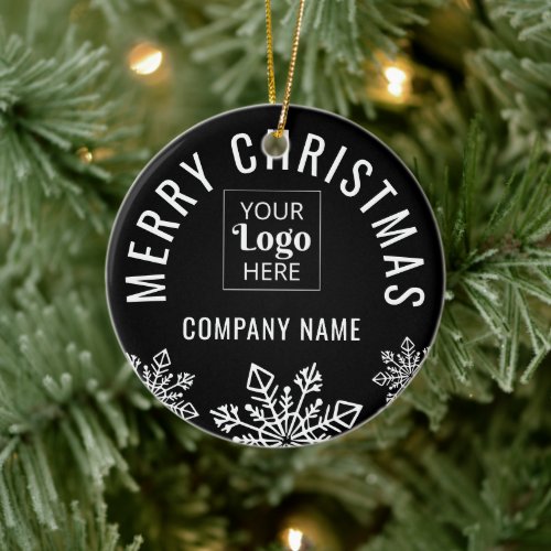 Business Logo Company Name Snowflake Christmas Ceramic Ornament