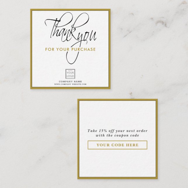 Business Logo Company Name Thank You Discount Gold Note Card (Front/Back)