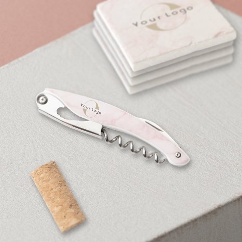 Business Logo Company Pink marble Wine bottle Waiters Corkscrew