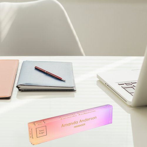 Business logo company pink purple golden gradient desk name plate